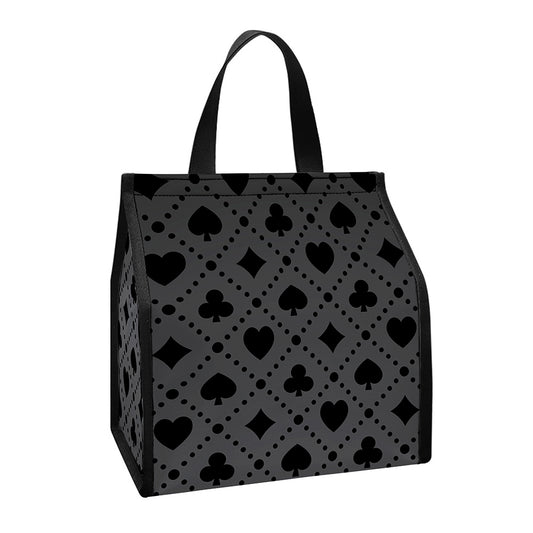 Black And Grey Playing Card Suits Print Insulated Lunch Tote