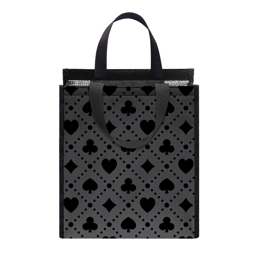 Black And Grey Playing Card Suits Print Insulated Lunch Tote