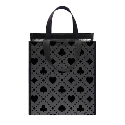 Black And Grey Playing Card Suits Print Insulated Lunch Tote