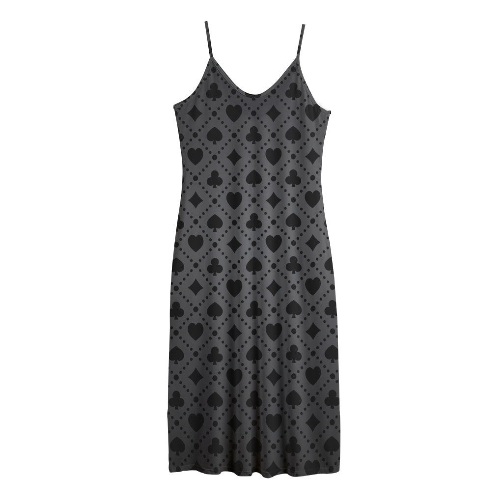 Black And Grey Playing Card Suits Print Jersey Midi Cami Dress