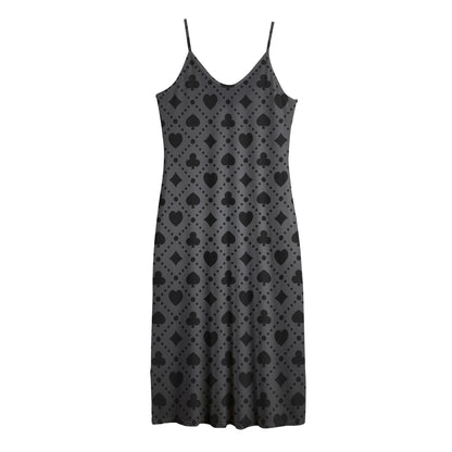 Black And Grey Playing Card Suits Print Jersey Midi Cami Dress