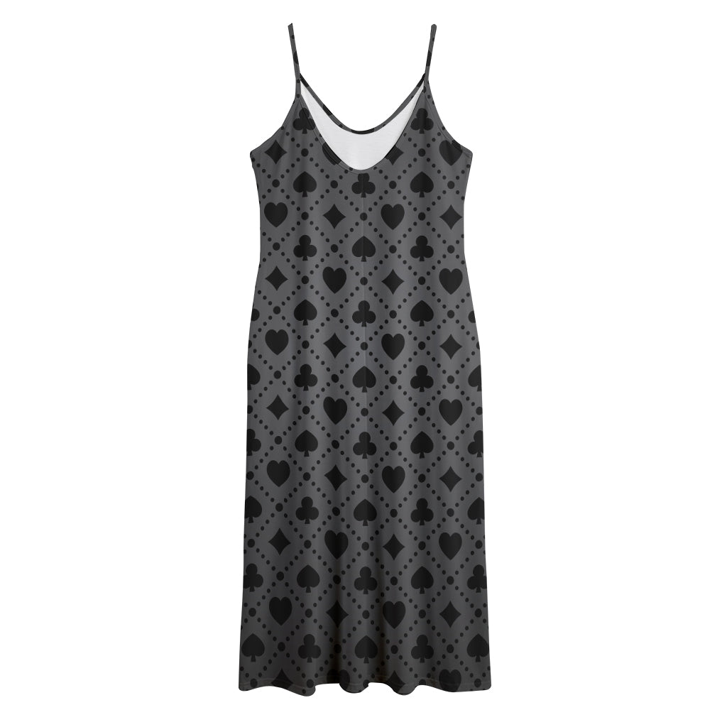 Black And Grey Playing Card Suits Print Jersey Midi Cami Dress