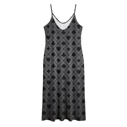 Black And Grey Playing Card Suits Print Jersey Midi Cami Dress