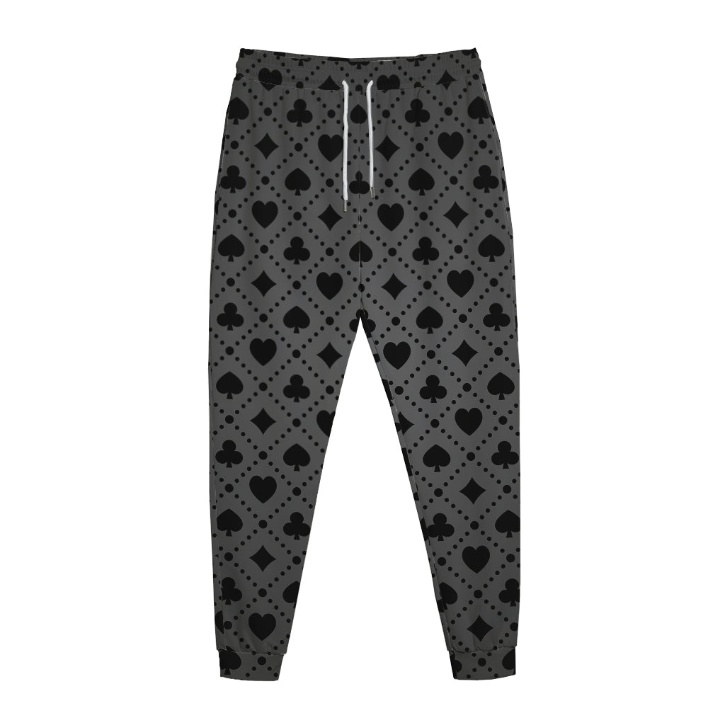 Black And Grey Playing Card Suits Print Jogger Pants