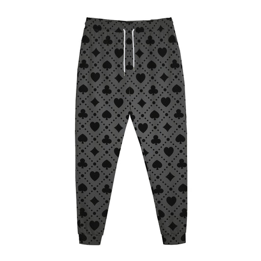 Black And Grey Playing Card Suits Print Jogger Pants