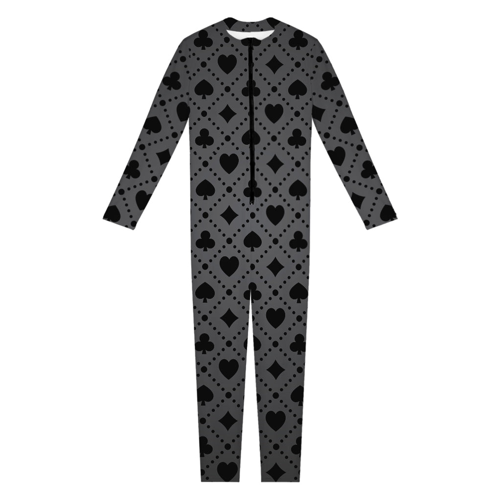 Black And Grey Playing Card Suits Print Jumpsuit