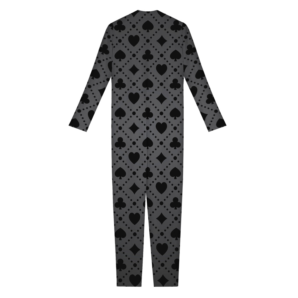 Black And Grey Playing Card Suits Print Jumpsuit