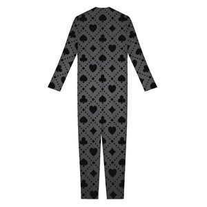 Black And Grey Playing Card Suits Print Jumpsuit