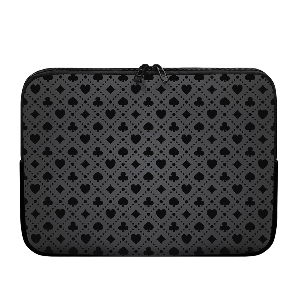 Black And Grey Playing Card Suits Print Laptop Sleeve