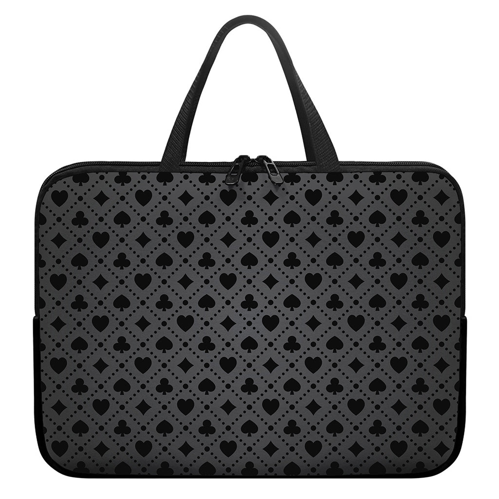 Black And Grey Playing Card Suits Print Laptop Sleeve With Handle