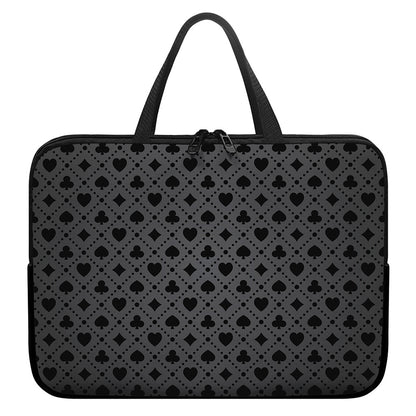 Black And Grey Playing Card Suits Print Laptop Sleeve With Handle