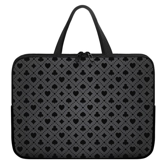 Black And Grey Playing Card Suits Print Laptop Sleeve With Handle
