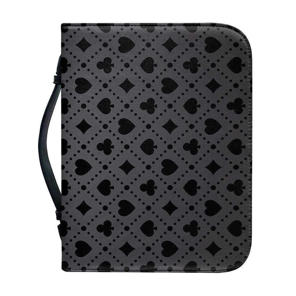 Black And Grey Playing Card Suits Print Leather Bible Cover