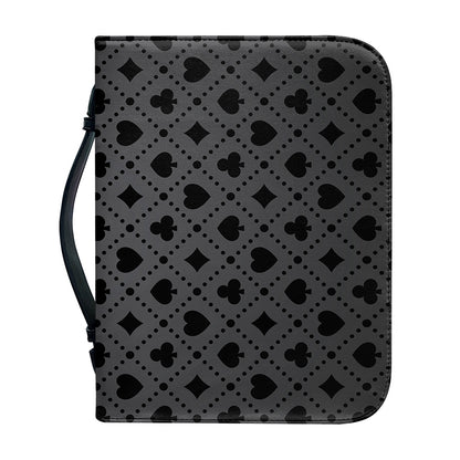 Black And Grey Playing Card Suits Print Leather Bible Cover