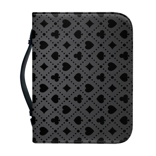 Black And Grey Playing Card Suits Print Leather Bible Cover