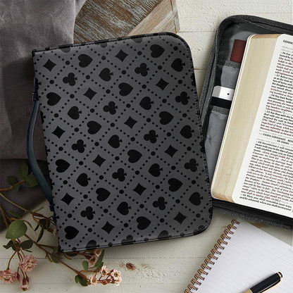 Black And Grey Playing Card Suits Print Leather Bible Cover