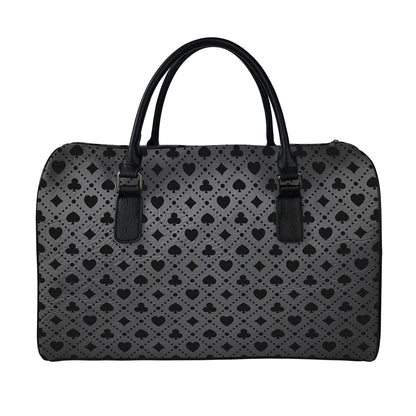 Black And Grey Playing Card Suits Print Leather Duffle Bag