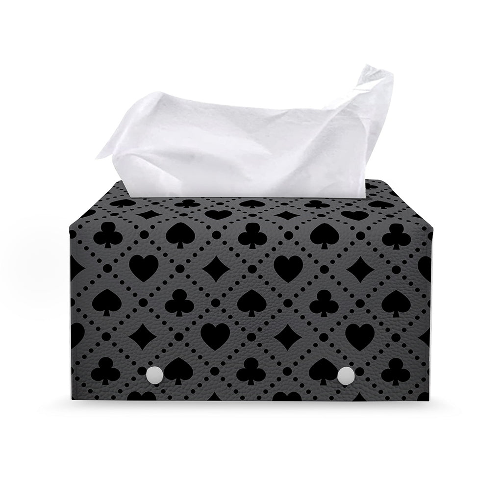Black And Grey Playing Card Suits Print Leather Tissue Box Cover