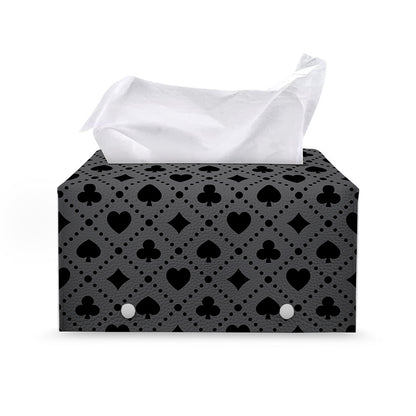 Black And Grey Playing Card Suits Print Leather Tissue Box Cover