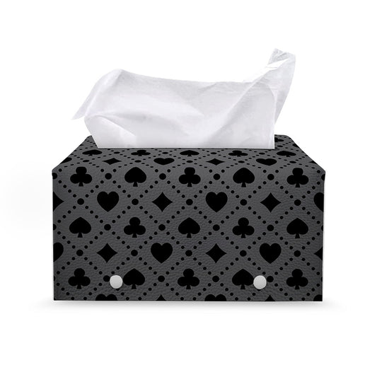 Black And Grey Playing Card Suits Print Leather Tissue Box Cover