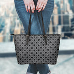 Black And Grey Playing Card Suits Print Leather Tote Bag