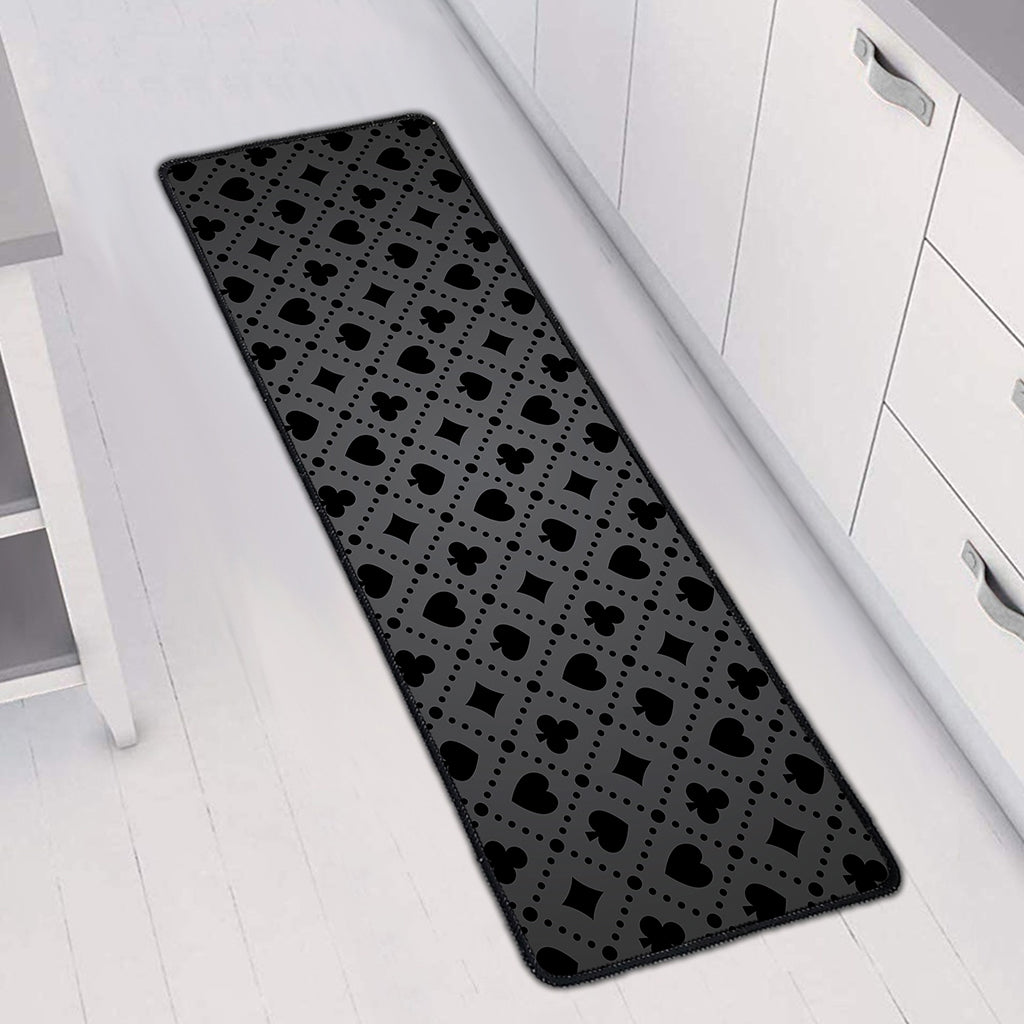 Black And Grey Playing Card Suits Print Long Kitchen Mat