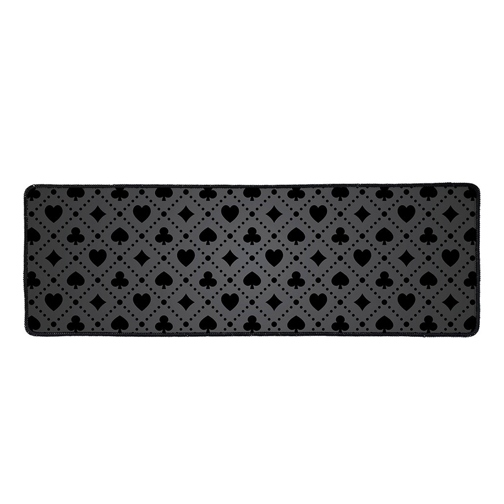 Black And Grey Playing Card Suits Print Long Kitchen Mat