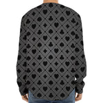 Black And Grey Playing Card Suits Print Long Sleeve Baseball Jersey
