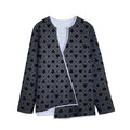 Black And Grey Playing Card Suits Print Long Sleeve Short Coat
