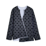 Black And Grey Playing Card Suits Print Long Sleeve Short Coat