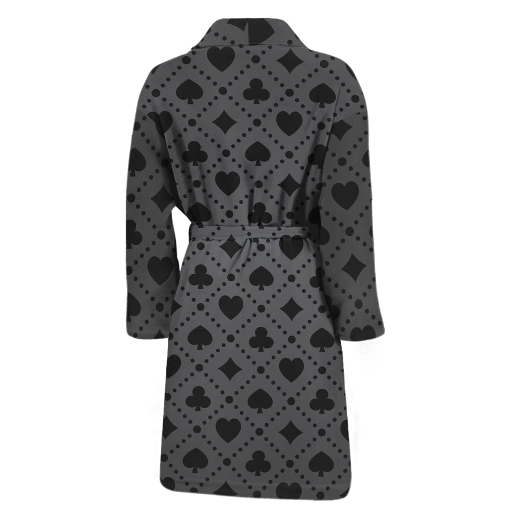 Black And Grey Playing Card Suits Print Men's Bathrobe