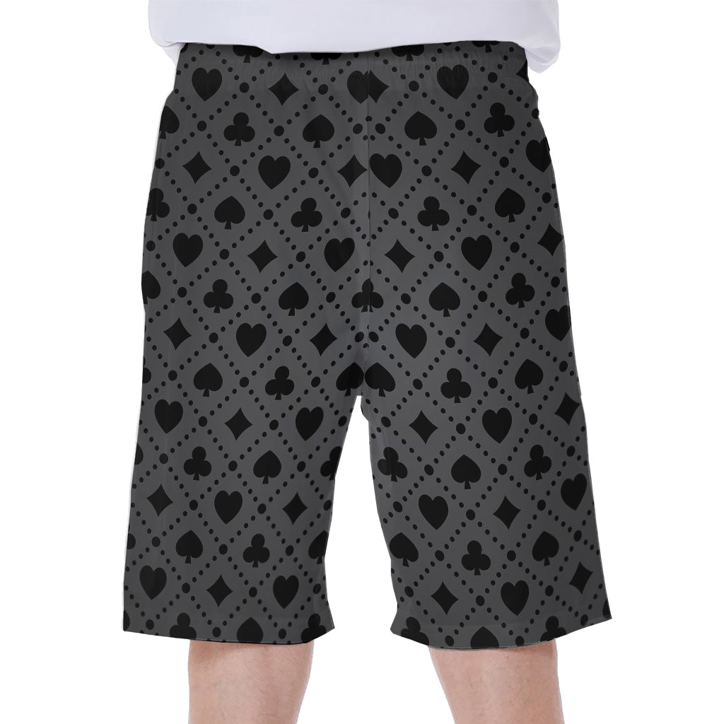 Black And Grey Playing Card Suits Print Men's Beach Shorts