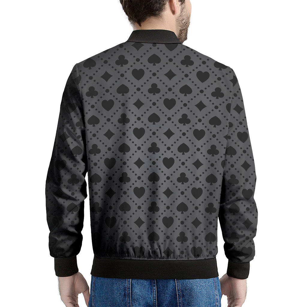 Black And Grey Playing Card Suits Print Men's Bomber Jacket