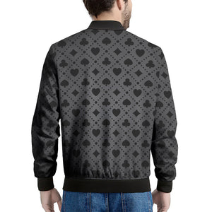 Black And Grey Playing Card Suits Print Men's Bomber Jacket