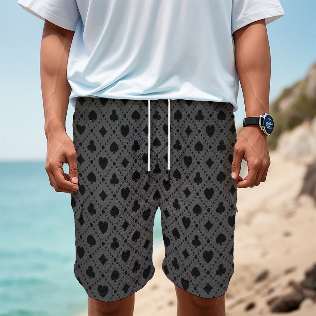Black And Grey Playing Card Suits Print Men's Cargo Shorts