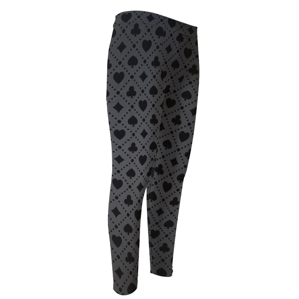 Black And Grey Playing Card Suits Print Men's Compression Pants