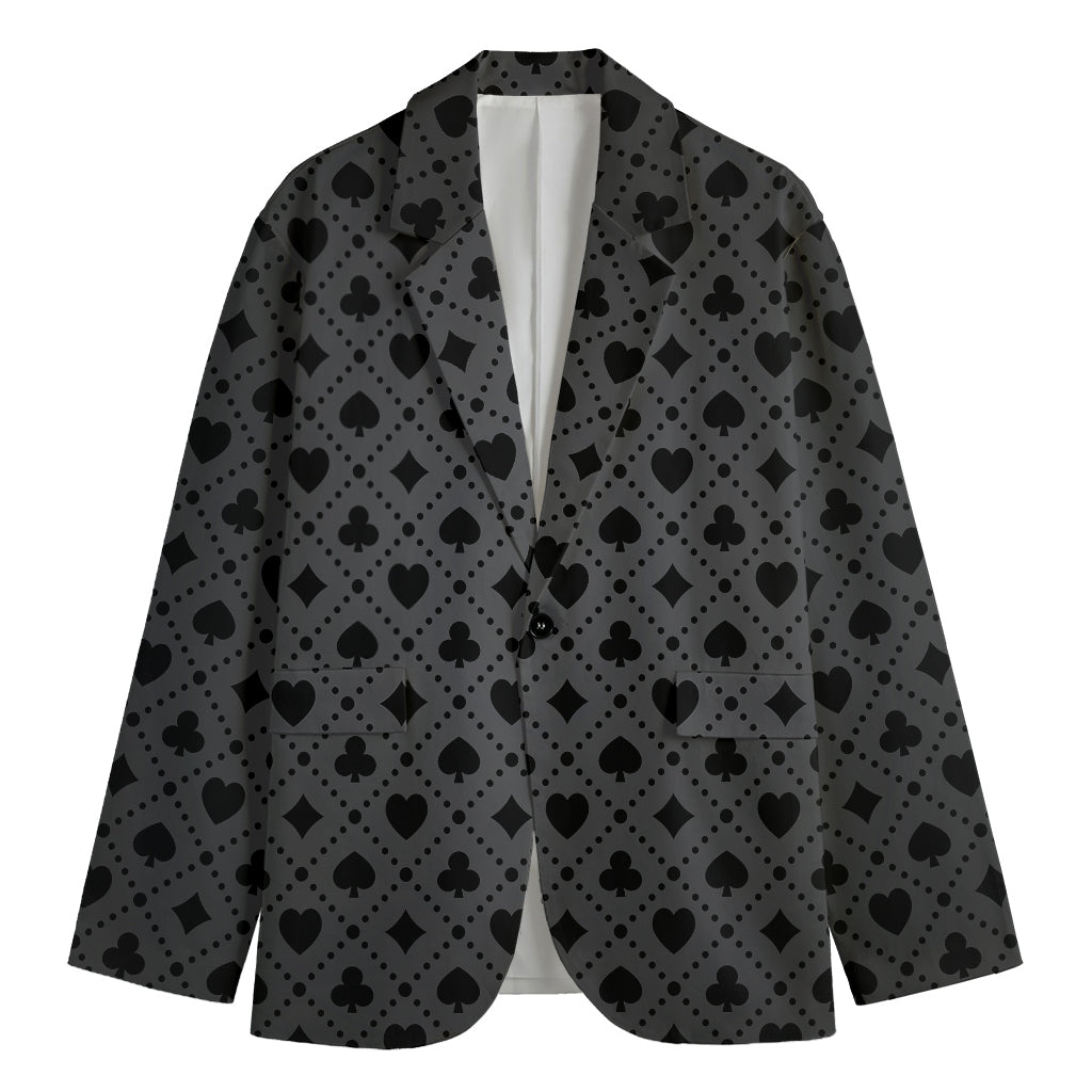 Black And Grey Playing Card Suits Print Men's Cotton Blazer