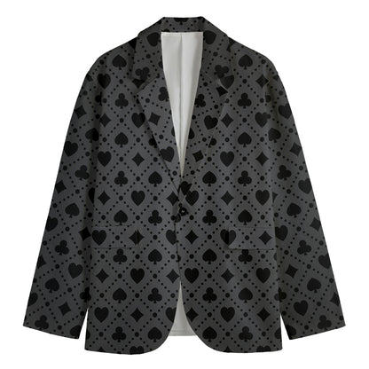 Black And Grey Playing Card Suits Print Men's Cotton Blazer