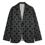 Black And Grey Playing Card Suits Print Men's Cotton Blazer
