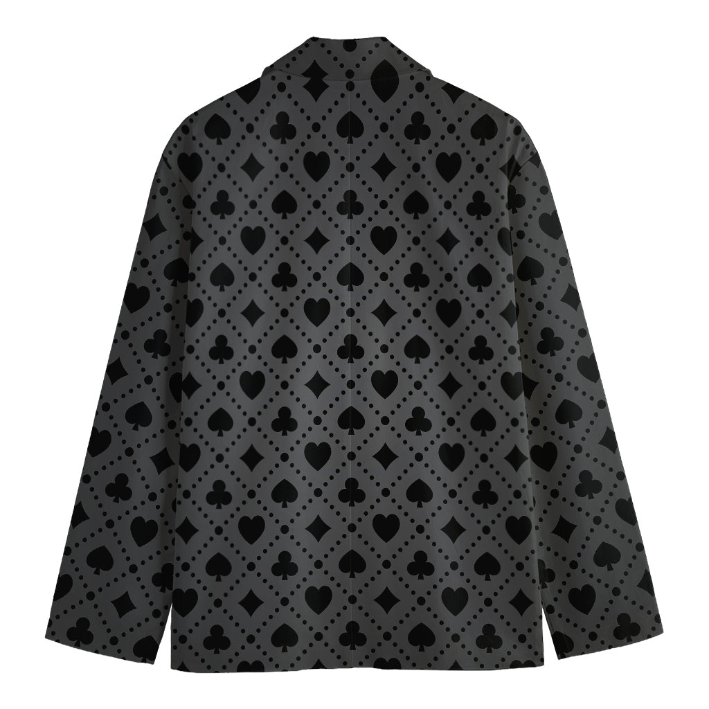 Black And Grey Playing Card Suits Print Men's Cotton Blazer
