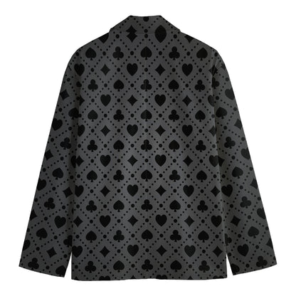 Black And Grey Playing Card Suits Print Men's Cotton Blazer