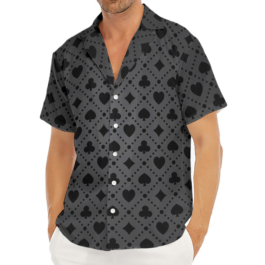 Black And Grey Playing Card Suits Print Men's Deep V-Neck Shirt