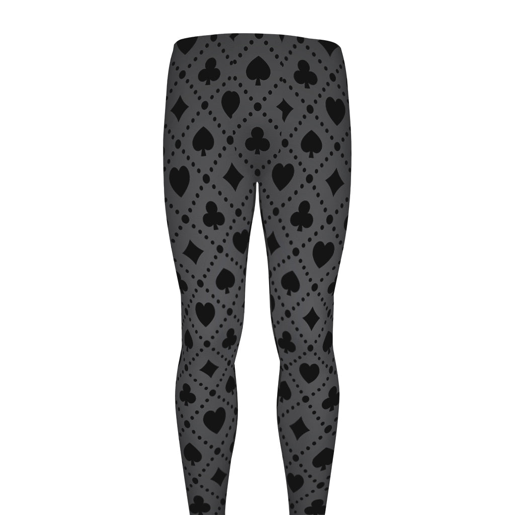 Black And Grey Playing Card Suits Print Men's leggings