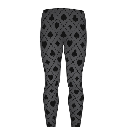 Black And Grey Playing Card Suits Print Men's leggings