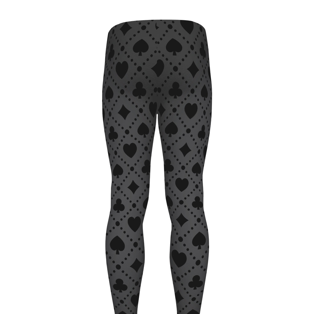 Black And Grey Playing Card Suits Print Men's leggings