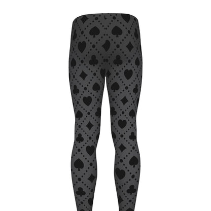 Black And Grey Playing Card Suits Print Men's leggings