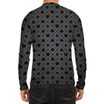 Black And Grey Playing Card Suits Print Men's Long Sleeve Rash Guard
