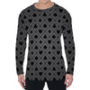 Black And Grey Playing Card Suits Print Men's Long Sleeve T-Shirt