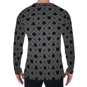 Black And Grey Playing Card Suits Print Men's Long Sleeve T-Shirt