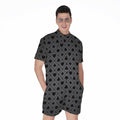 Black And Grey Playing Card Suits Print Men's Romper